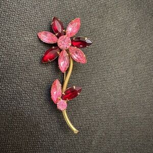 Elegant Pink and Red Floral Brooch 3”